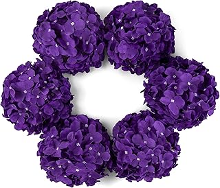 DuHouse Silk Hydrangea Artificial Flower Heads with Stems Fake Hydrangeas Flowers for DIY Wedding Centerpiece Home Decor,Pack of 6 (Violet)
