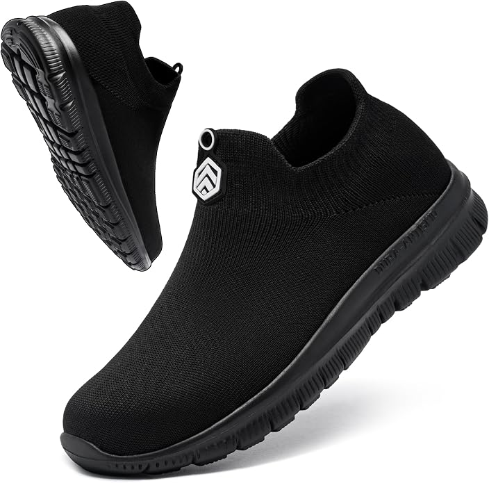 LARNMERN Slip on Steel Toe Work Shoes for Men - Composite Toe Safety Sneakers