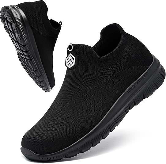 LARNMERN Slip On Steel Toe Shoes Men Women Comfortable Lightweight Work Safety Sneakers Running Walking Tennis Casual Construction Shoes,Black