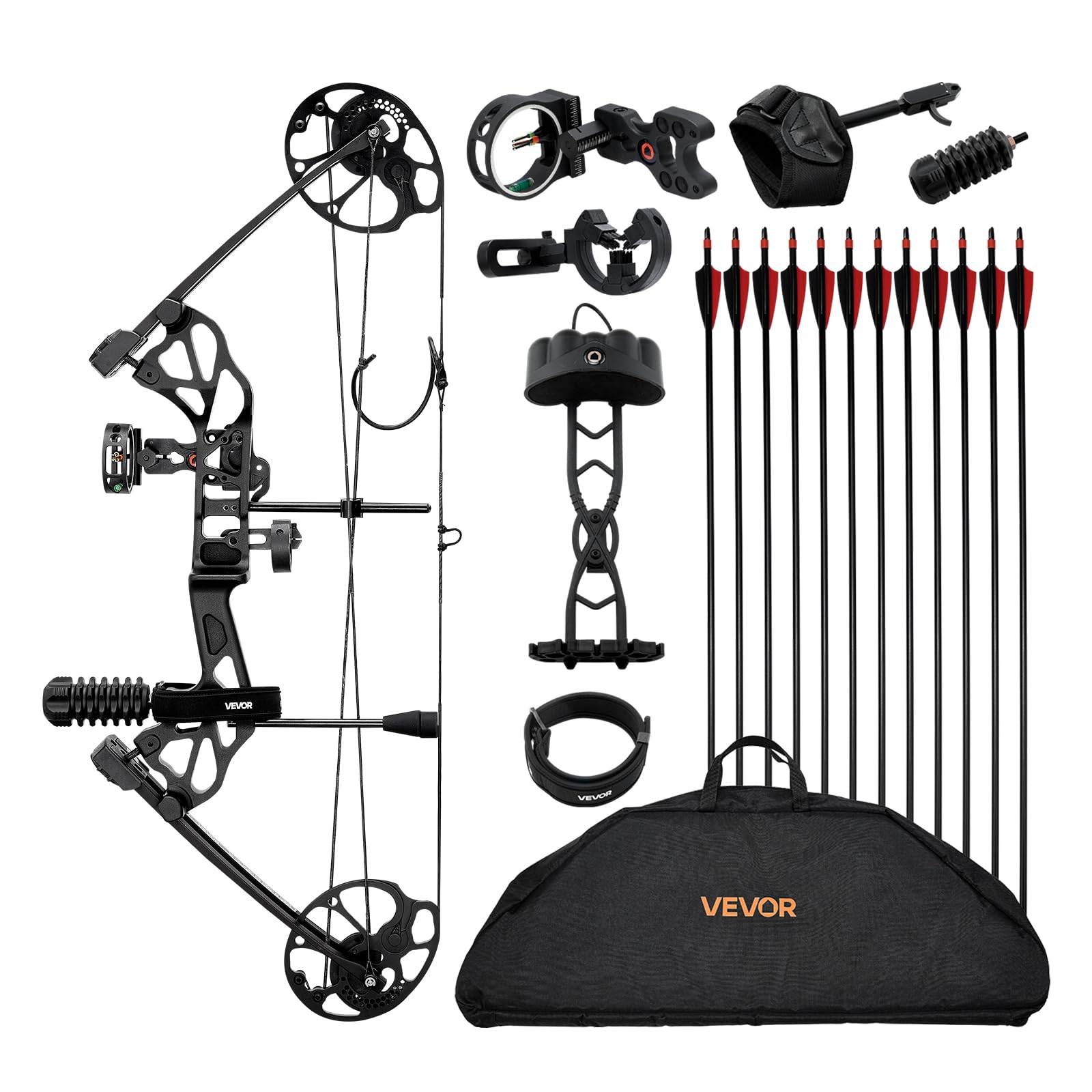 VEVOR Compoundbogen Bogenschießen, einstellbare 482,6-762 mm Auszugslänge Compoundbogen-Paket für Anfänger, 8,62-31,75 kg Zuggewicht, Rechtshänder-Kit mit Jagdausrüstung, 320 fps, Schwarz