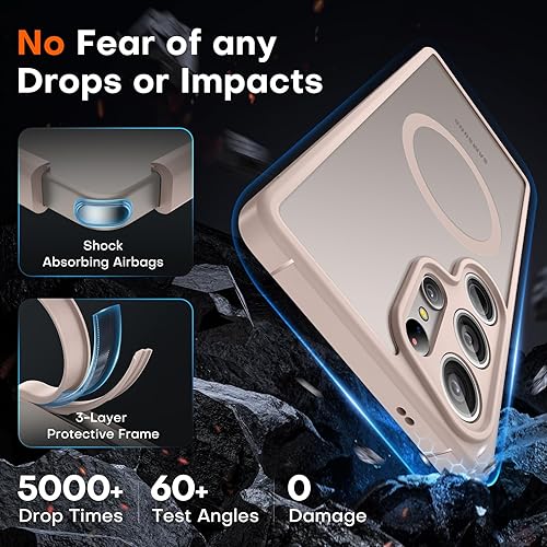 Vista 17 de Funda TOCOL [Paquete de 1+2] diseñada para Samsung Galaxy S22 Ultra, con 2 protectores de lente de cámara, parte trasera dura mate translúcida