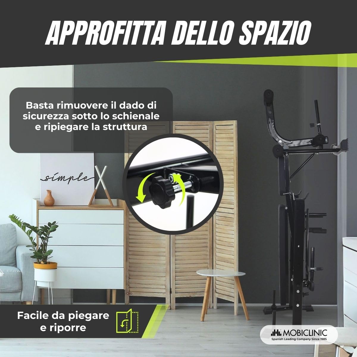 Mobiclinic® fitness, Panca palestra multifunzione, Pressfit, Regolabile, Pieghevole, Acciaio, Supporta fino a 250 kg, Supporto per barre, Ideale esercizi di forza casa