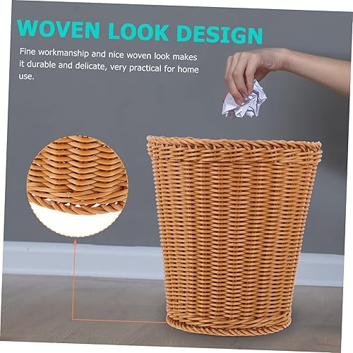 Miniatura 4 de BUGUUYO Papelera tejida de ratán para almacenamiento natural, cesta de lavandería para baño, con tapa, cesta de basura de ratán, maceta de mimbre