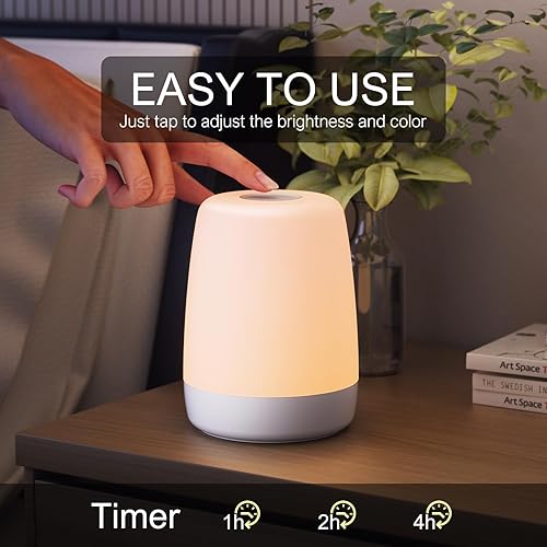 Miniatura 4 de Vicsoon Luz nocturna para guardería, lámpara de noche táctil recargable, lámpara de mesa regulable RGB que cambia de color, lámpara de mesa