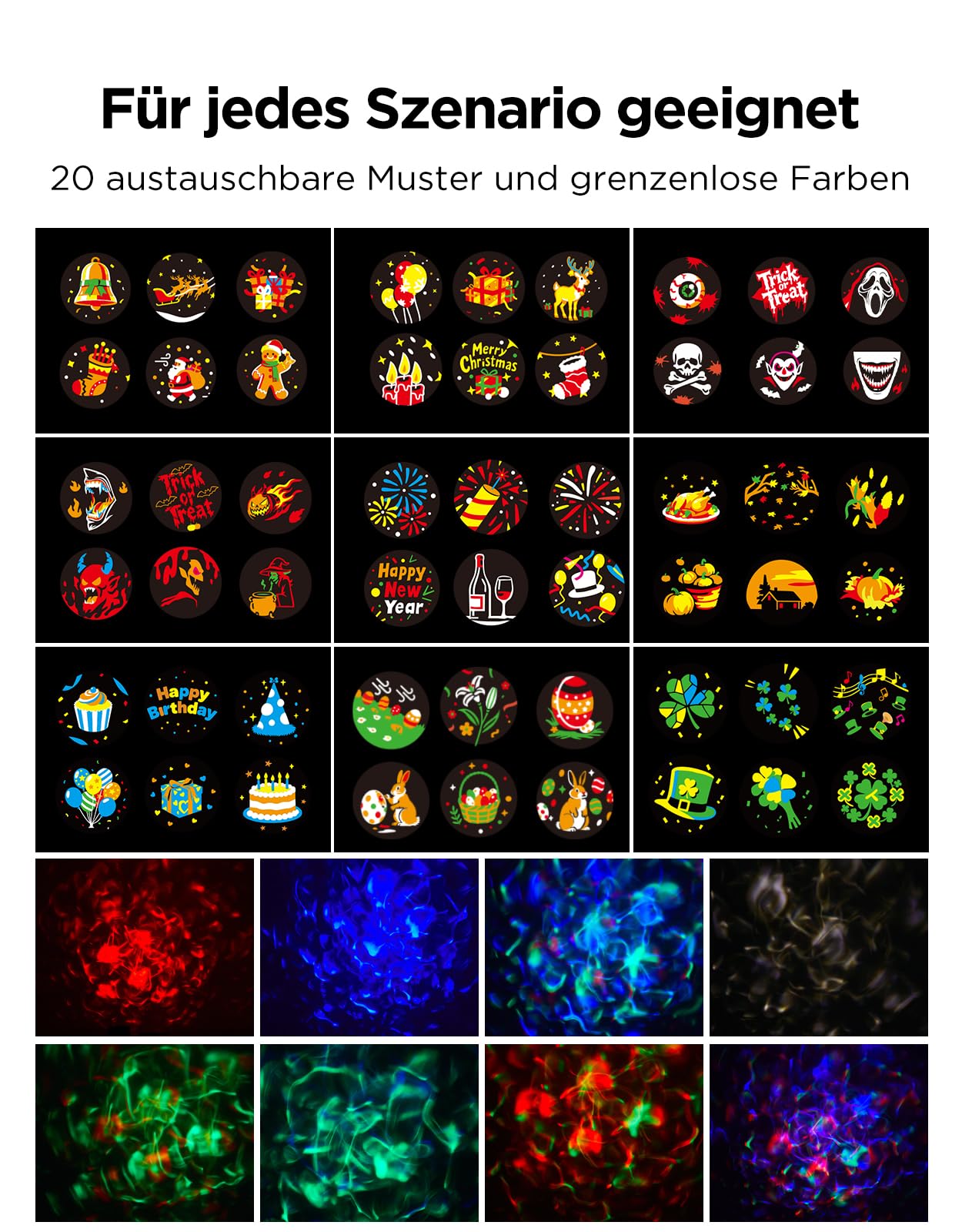 Govee Led Outdoor Schneeflocken Projektor, RGBW Wasserwellenprojektor mit 20 Gobos, IP67 Wasserdicht Projektionslampe, 58 Szenenmodi für Festivals, Funktioniert mit Alexa, Matter, Google Assistant