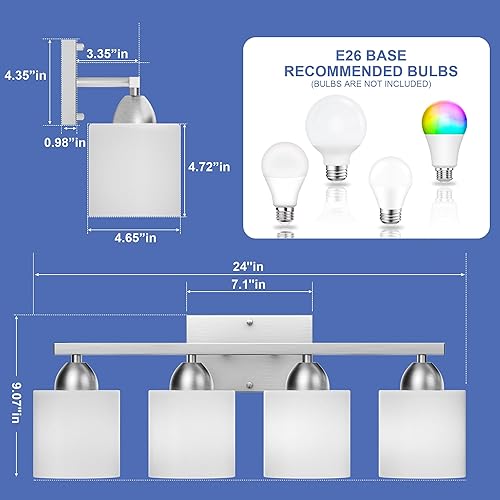 Miniatura 3 de Luminaria de baño sobre espejo, lámpara de tocador antioxidante para baño, moderna lámpara de pared de 4 luces para sala de estar, base E26,