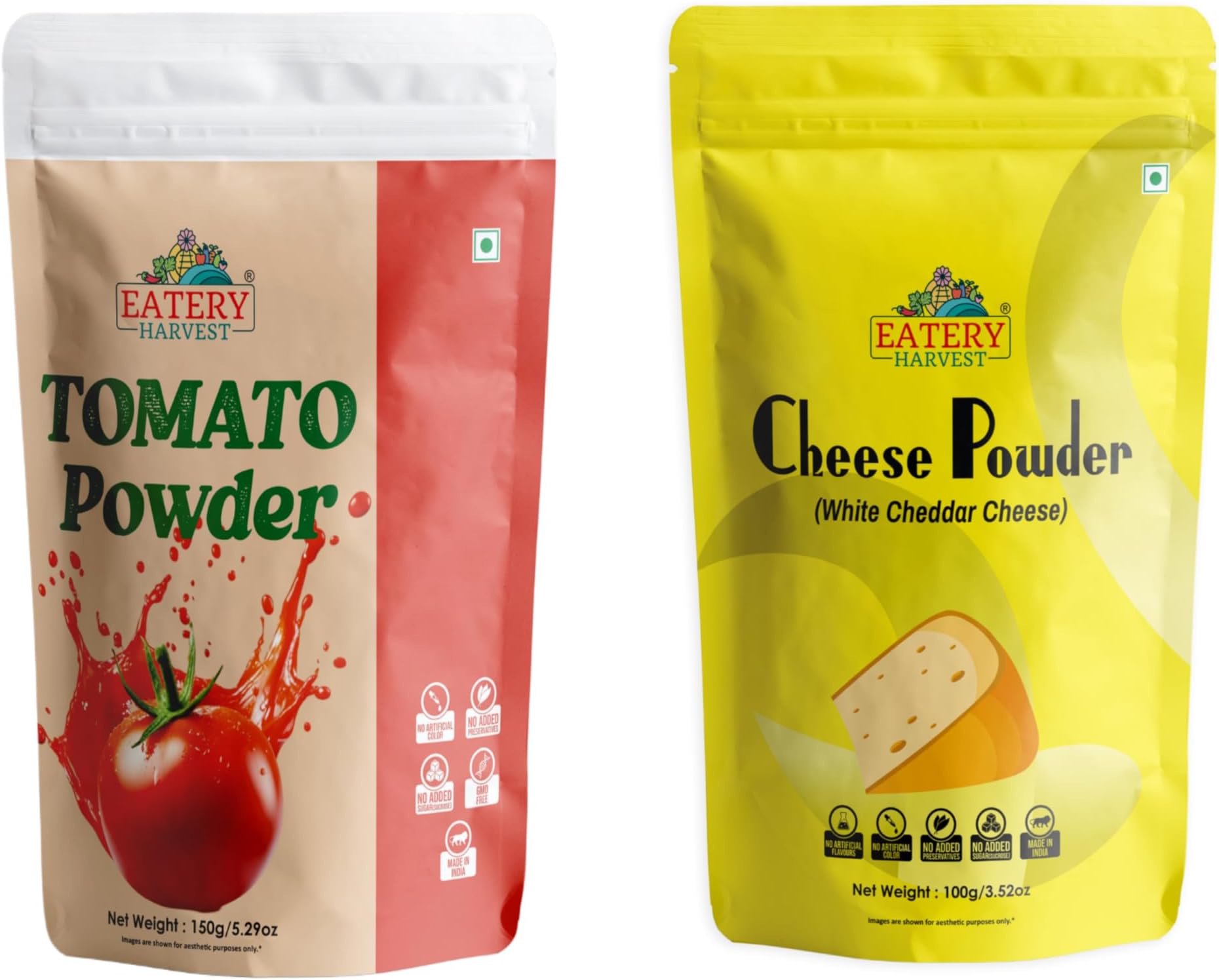 Saipro's EATERY HARVEST White Cheddar Cheese Powder & Tomato Powder, 100 g each For Seasoning Popcorn, Pasta, Pizza, Nachos, Fries Gluten Free, No Preservatives