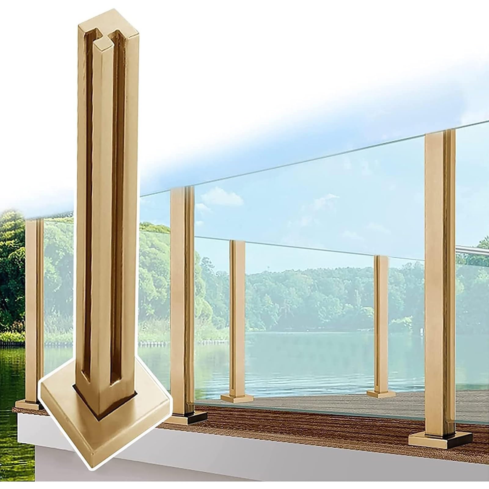 Poteau de garde-corps en verre robuste doré et pince inox balcons terrasses
