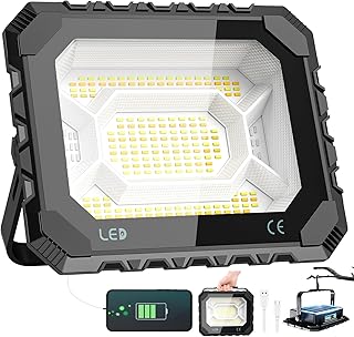 80W LED Baustrahler Akku Solar Arbeitsleuchte Tragbare, 10000LM 8000mAh Akku Arbeitsleuchte USB-Wiederaufladbar, 5 Lichtmodi, Campinglampe Tragbar im Freien für Notfälle, Baustelle, Camping