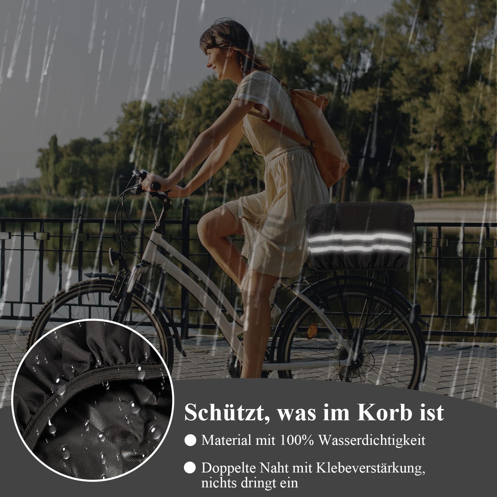 Housse Imperméable Pour Panier Vélo – Oxford, Bandes Réfléchissantes, Pochette De Rangement