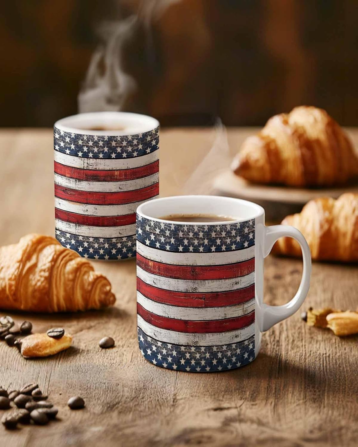 BEMIGO Ceramic Coffee Mug 4th of July American Flag Ceramic Mug White Cup, Independence Day Insulated Coffee Cup with Handle with Pattern Perfect for Tea and Hot Beverages, 12oz
