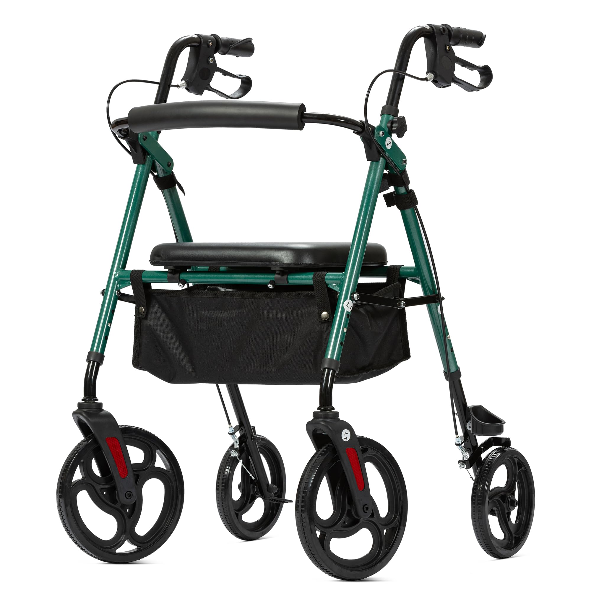ELENKER Rollator Walker with 10” Wheels, Sponge Padded Seat and Backrest, Fully Adjustment Frame for Seniors, Green