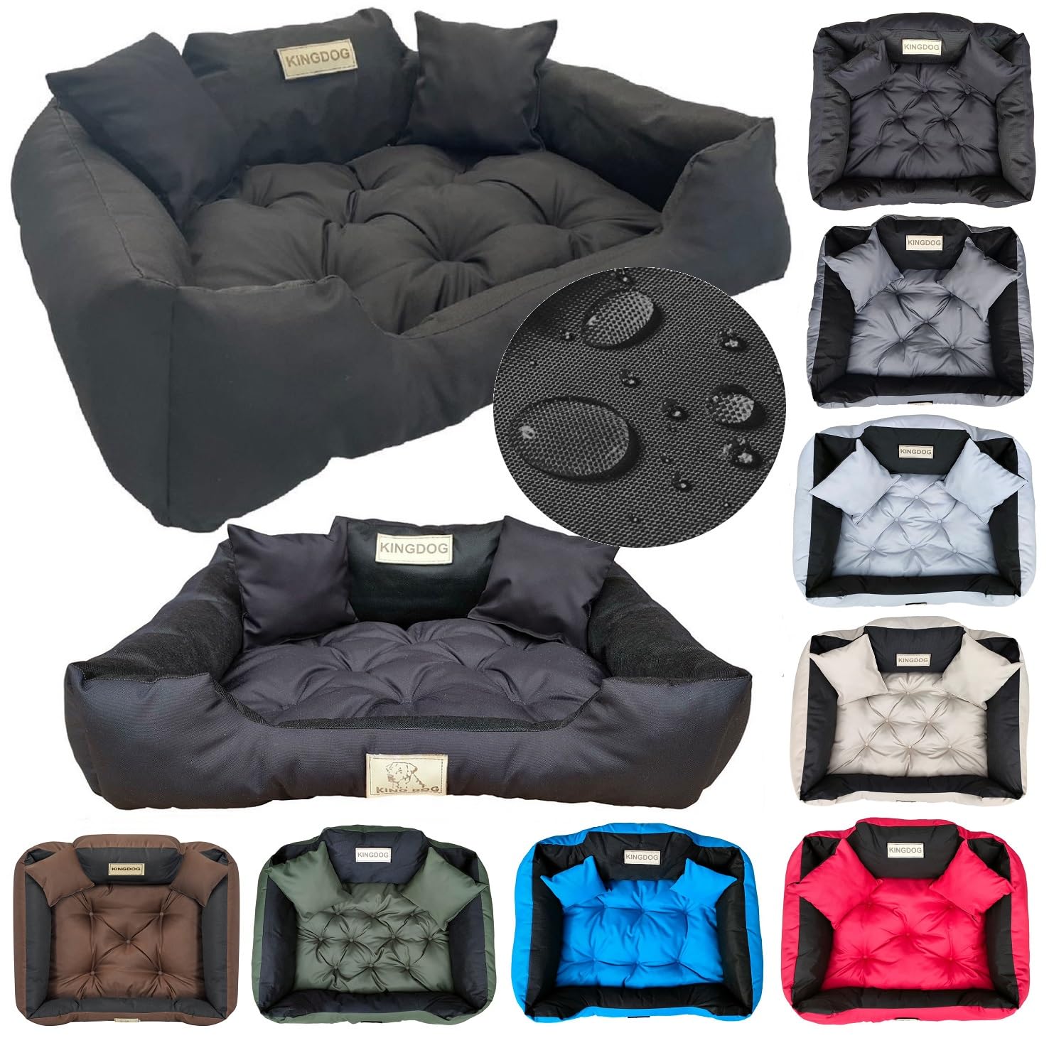KING DOG Lit pour Grands Chiens L 100x75 Noir | Personnalisé - Nom du Chien | Coussin Imperméable | Canapé Adapté au Lavage | Moelleux, Douillet et Super Doux | Made in EU