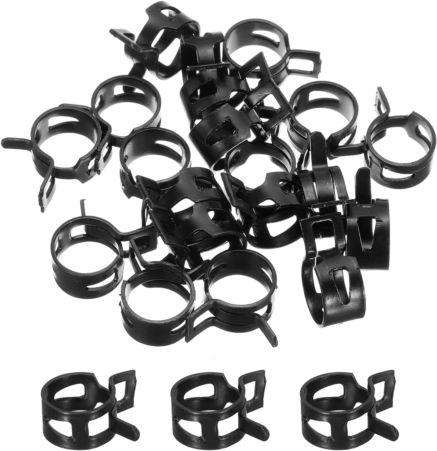 MECCANIXITY 20 Pcs Fuel Line Clamps Spring Band Hose Clamps, 15mm Silicone Air Tube Vacuum Hose Water Pipe Low Pressure Clamps Assortment Kit, Black
