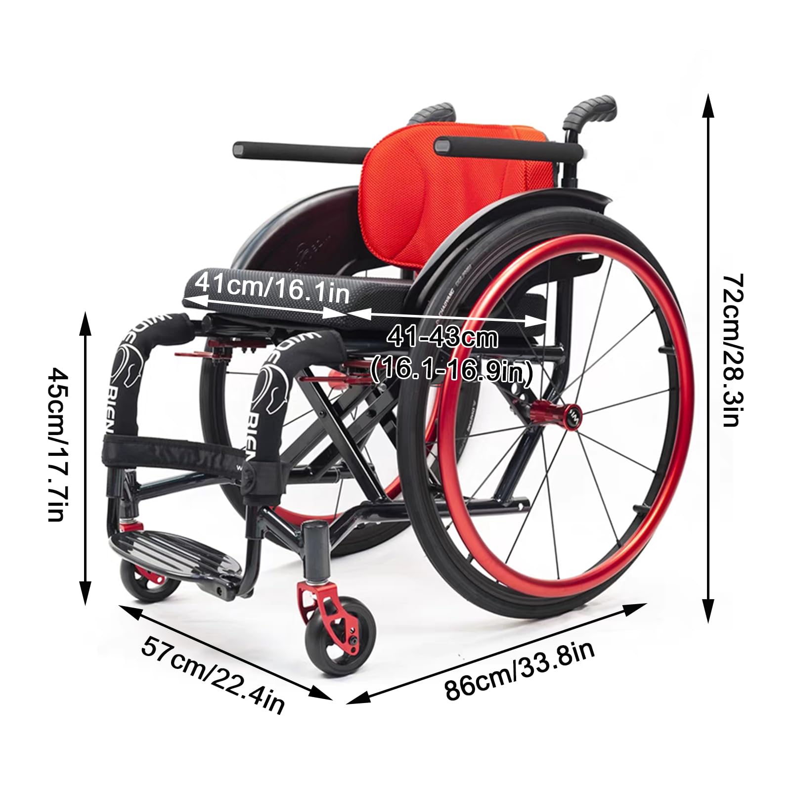 Sedia a rotelle sportiva per il tempo libero, sedia a rotelle manuale sportiva portatile pieghevole leggera per tutti i terreni per disabili, sedia a rotelle in lega di alluminio ultraleggera (largh