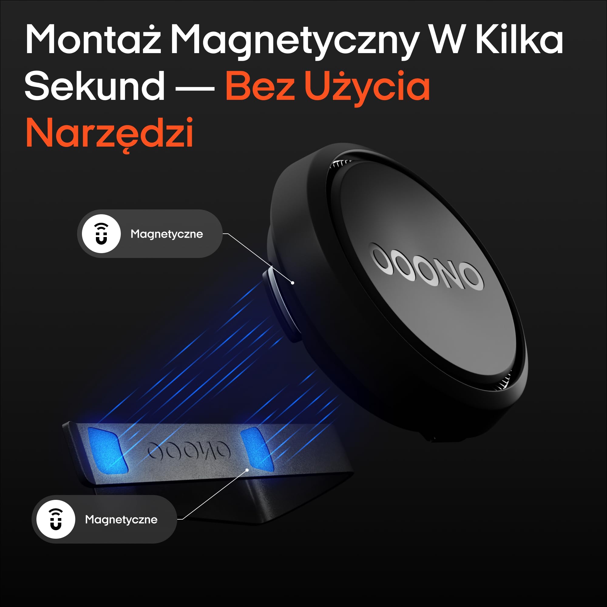 OOONO Mount NO2 uchwyt na osłonę przeciwsłoneczną do CO-Driver NO2 i NO2 Plus | magnetyczny uchwyt samochodowy z klipsem | montaż bez narzędzi | zdejmowany uchwyt do ładowania