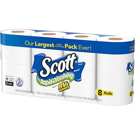 Scott Rapid Dissolve Bath Tissue Made for RVs and Boats (8 Rolls)