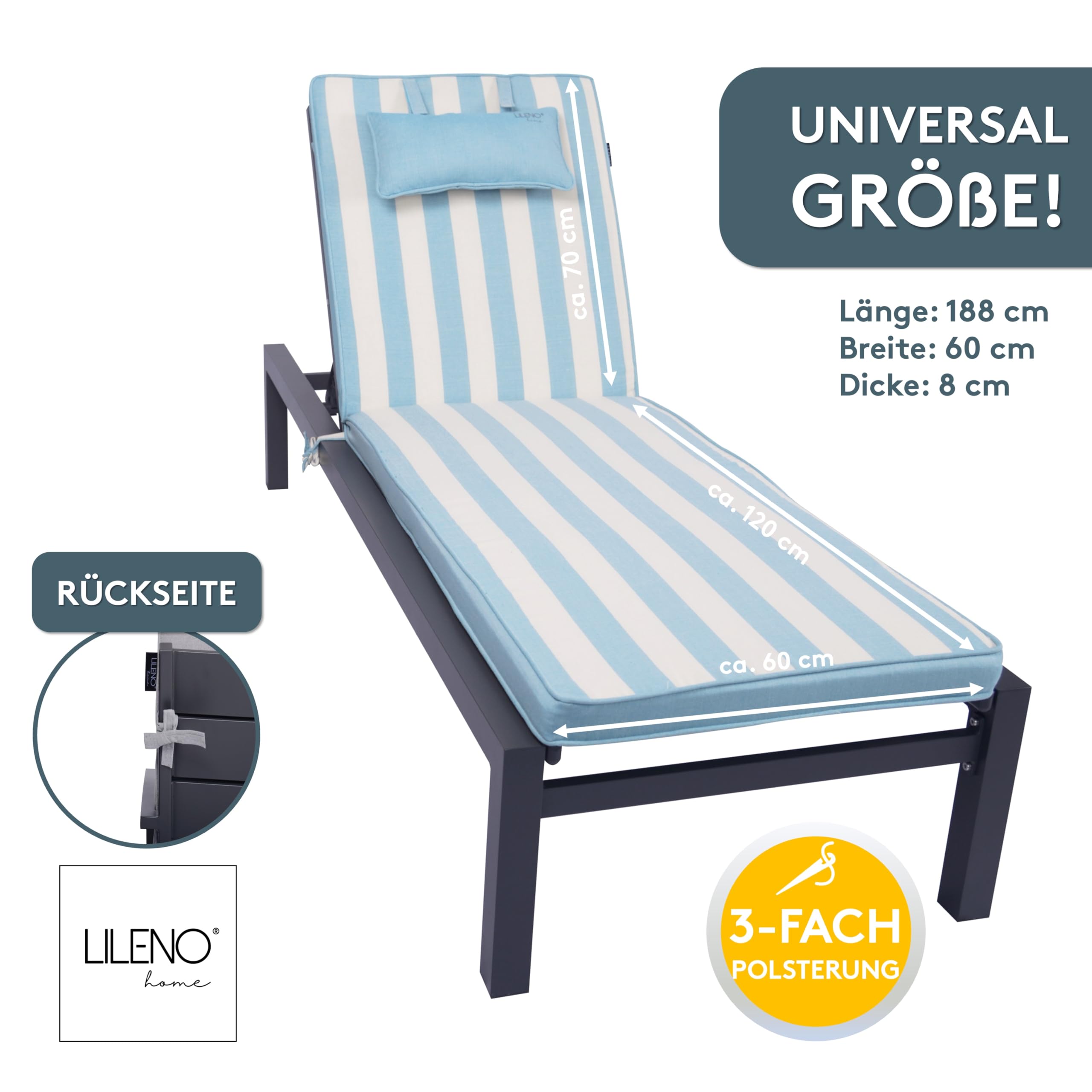 LILENO HOME Coussin pour chaise longue avec oreiller [lot de 1 – chaise