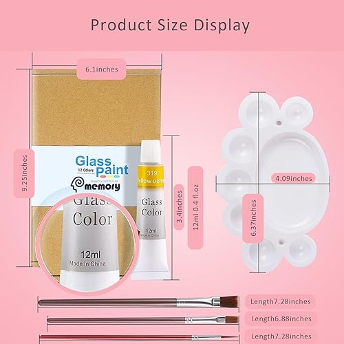 Miniatura 2 de COLORFUL Kit de pintura para vidrios de manchas con 12 colores, 3 pinceles de nailon, 1 paleta, juego de pintura acrílica impermeable para crear
