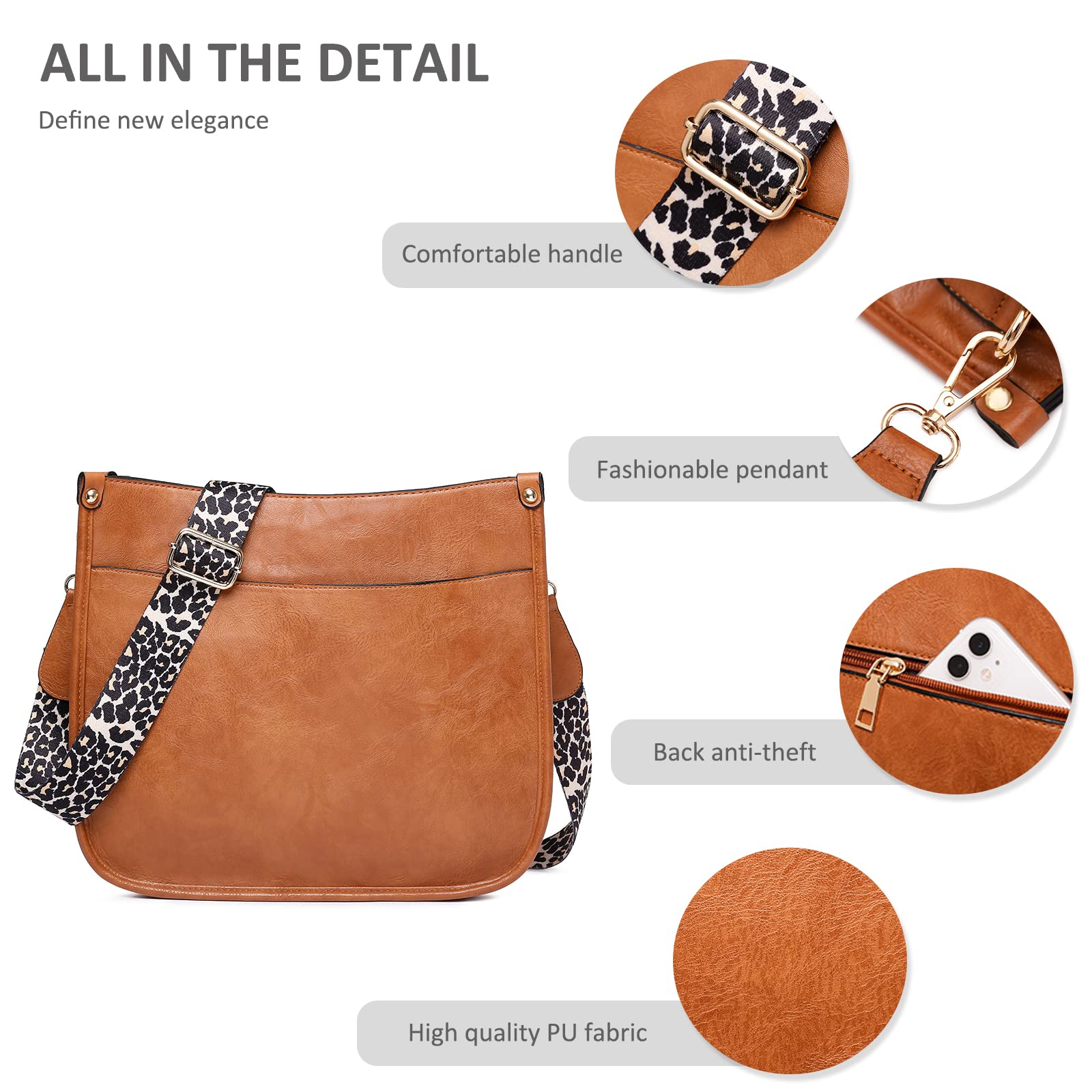 NICOLE & DORIS Bolso Bandolera Mujer Grande Bolso de Hombro Cuero PU Bolso Mensajero de Señora Bolsos Cruzados con Estampado de Leopardo Bolsos Crossbody para Escuela Viaje Trabaja Marrón