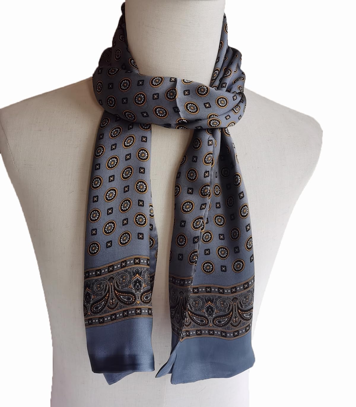 Foulard pour homme 100 % soie - Motif vintage - Écharpe en soie pour homme