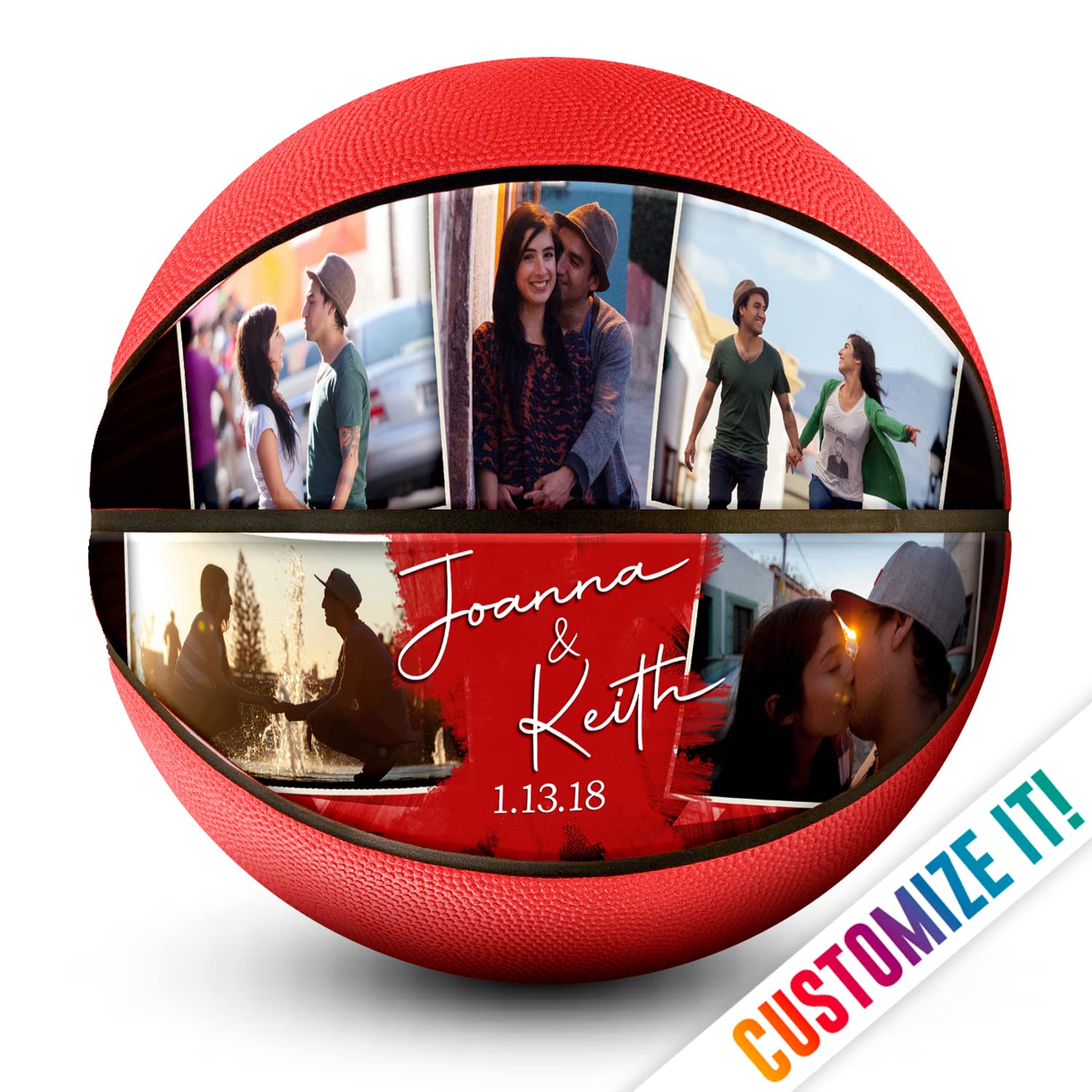 Custom Photo Love Basketball | Personalized Basketball with Pictures and Text | Best Gift for Valentine’s Day, Wedding, Anniversary | Customized and Unique Gift! (Basketball Multi-Photo - Full Size)