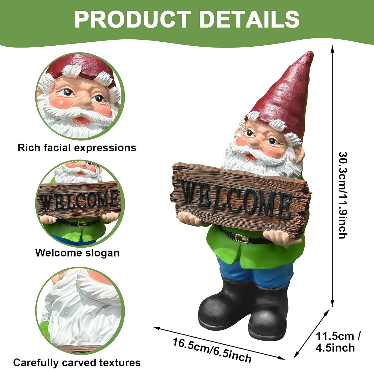 Gnome Garden Decor Statue Gnomes Decorations for Yard with Welcome Sign Outdoor Decorations for Patio Unique Garden Gifts for Women Mom Grandma - Image 2