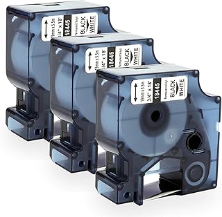 Airmall Industrial Vinyl Labels Replacement for 18445 Dymo Rhino Vinyl Industrial Labels 19mm x 5.5m Roll Self-Adhesive Black on White Dymo Rhino Tape for Rhino 4200 5000 5200
