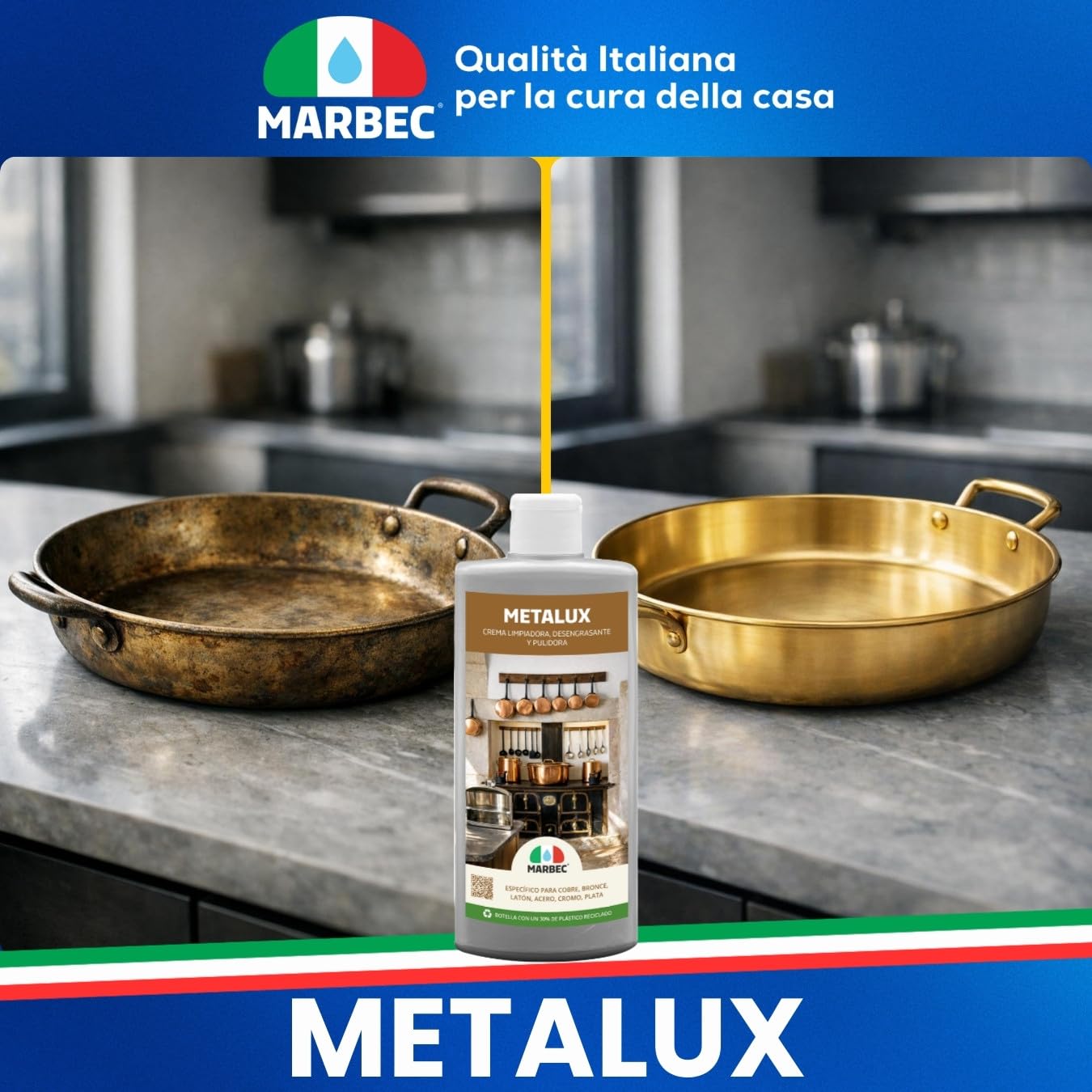 MARBEC METALUX 250GRX6Uds Crema limpiadora y pulidora para metales, elimina óxidos y manchas, restaura el brillo, no raya.