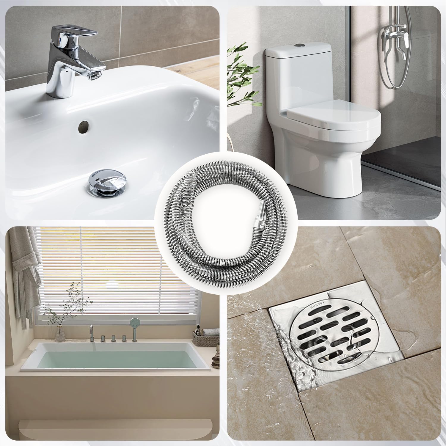 Sonda Sturatubi per Trapano,Kit 3 Pulitori a Spirale per Tubi 10 mm, 1m/2m/4m, Sturatubi Flessibile per Lavandini e WC,per Trapano Adattatore Elettrico Manuale Ostruzioni Ostinate Rimuove Capelli