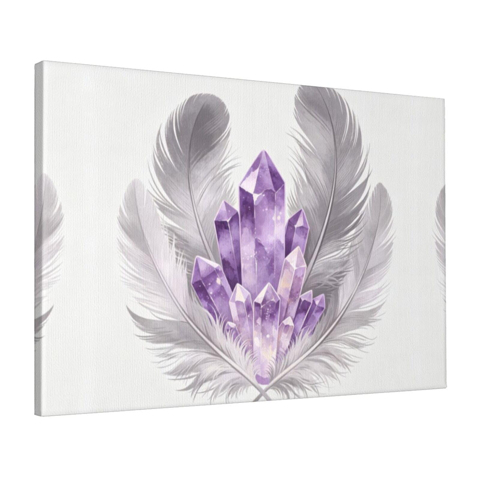 CNTDBU Feather Crystal Art Canvas Wall Art 16x24 Inch-Large Modern Painting Print for Living Room, Framed Ready to Hang Artwork for Bedroom