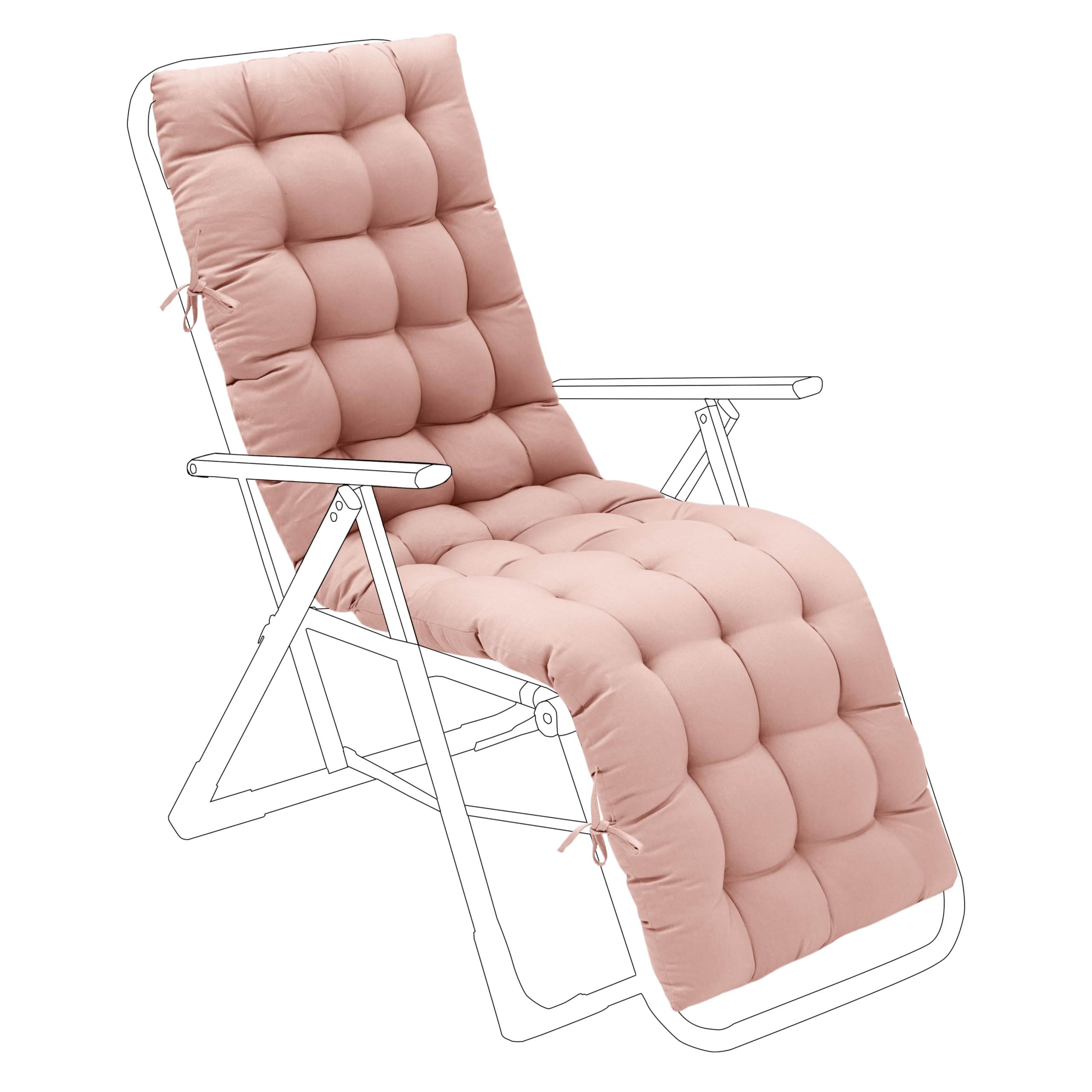 Gardenista Outdoor Patio Sun Lounger Cushion 160x48cm | Water Resistant Garden Recliner Chair Cushion | Thick Sunbed Cushion Replacement Pad with Secure Ties (Rose Smoke)
