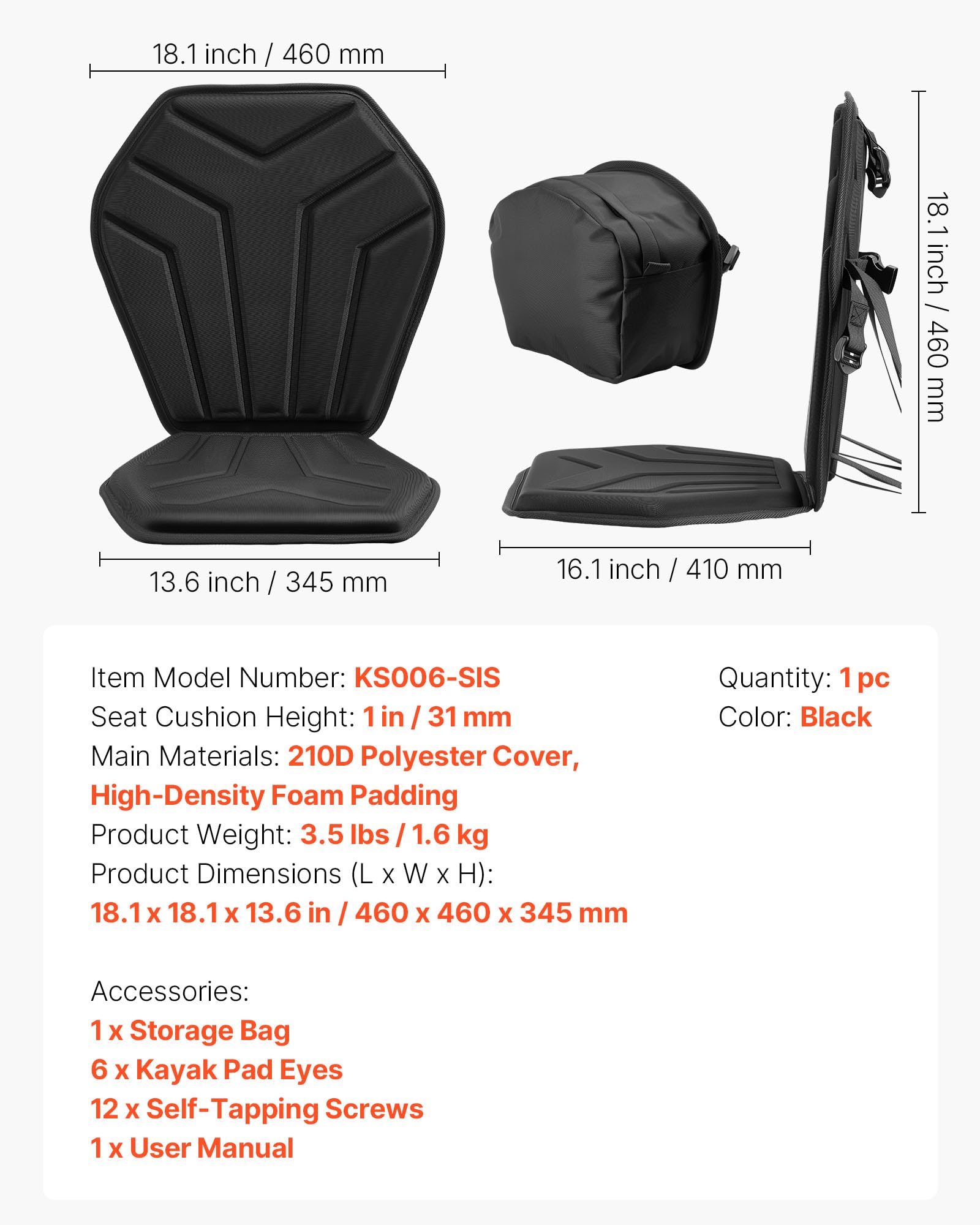 VEVOR Siège de Kayak Universel, Dosseret Sup