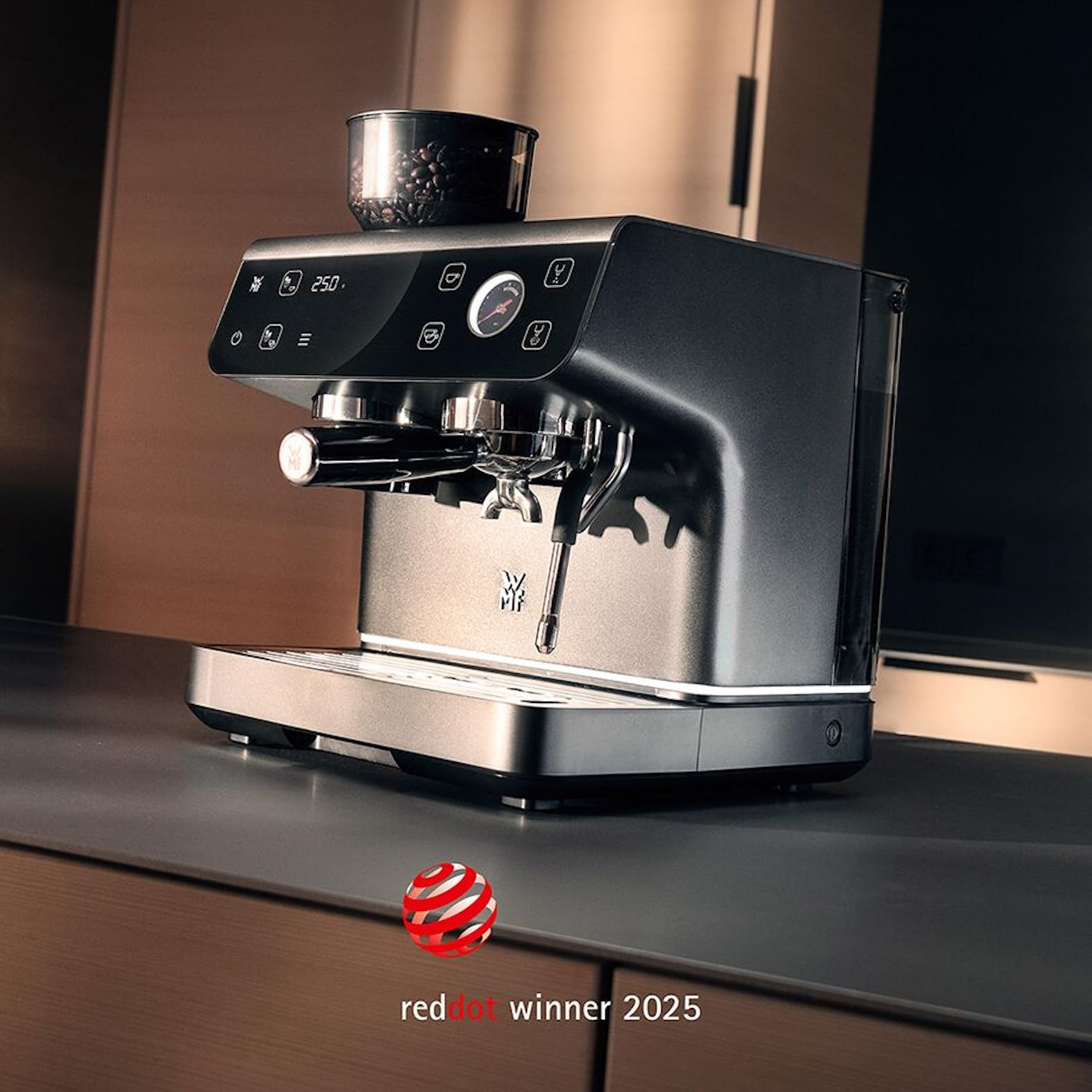 WMF Espresso Pro Siebträgermaschine, halbautomatische Espressomaschine mit Mahlwerk, 15 bar Druck, integrierte Waage, Doppel-Thermoblock Technologie, schnelles Erhitzen, Steingrau