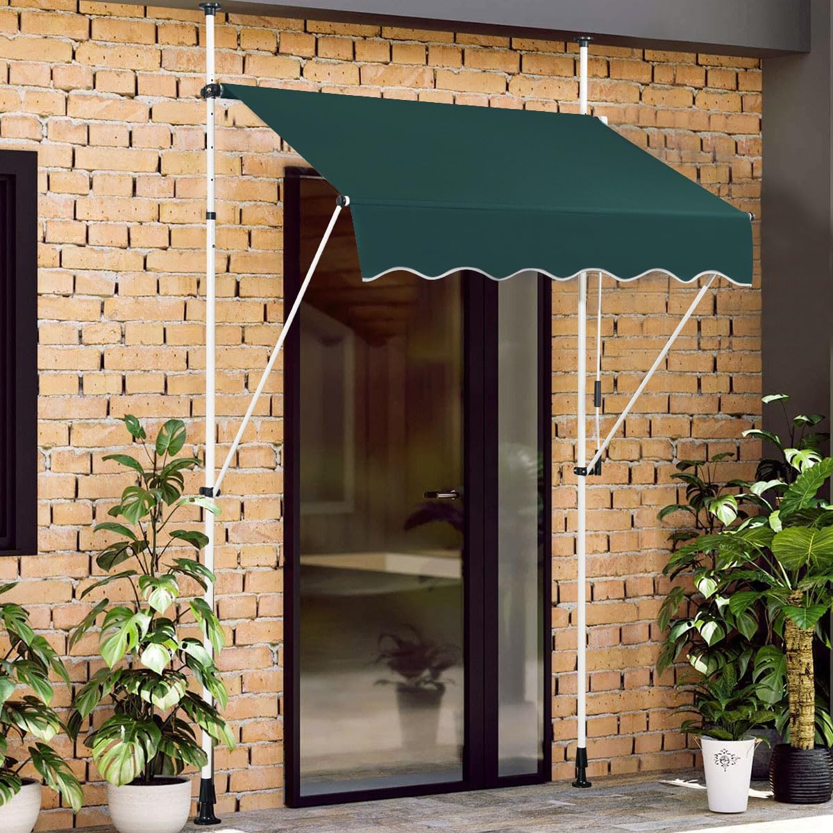 COSTWAY Klemmmarkise 150 cm breit, Balkonmarkise ohne Bohren, UV-beständig, höhenverstellbar, wasserabweisend, Markise mit Handkurbel, Sonnenmarkise, Sonnenschutz für Balkon (Grün)