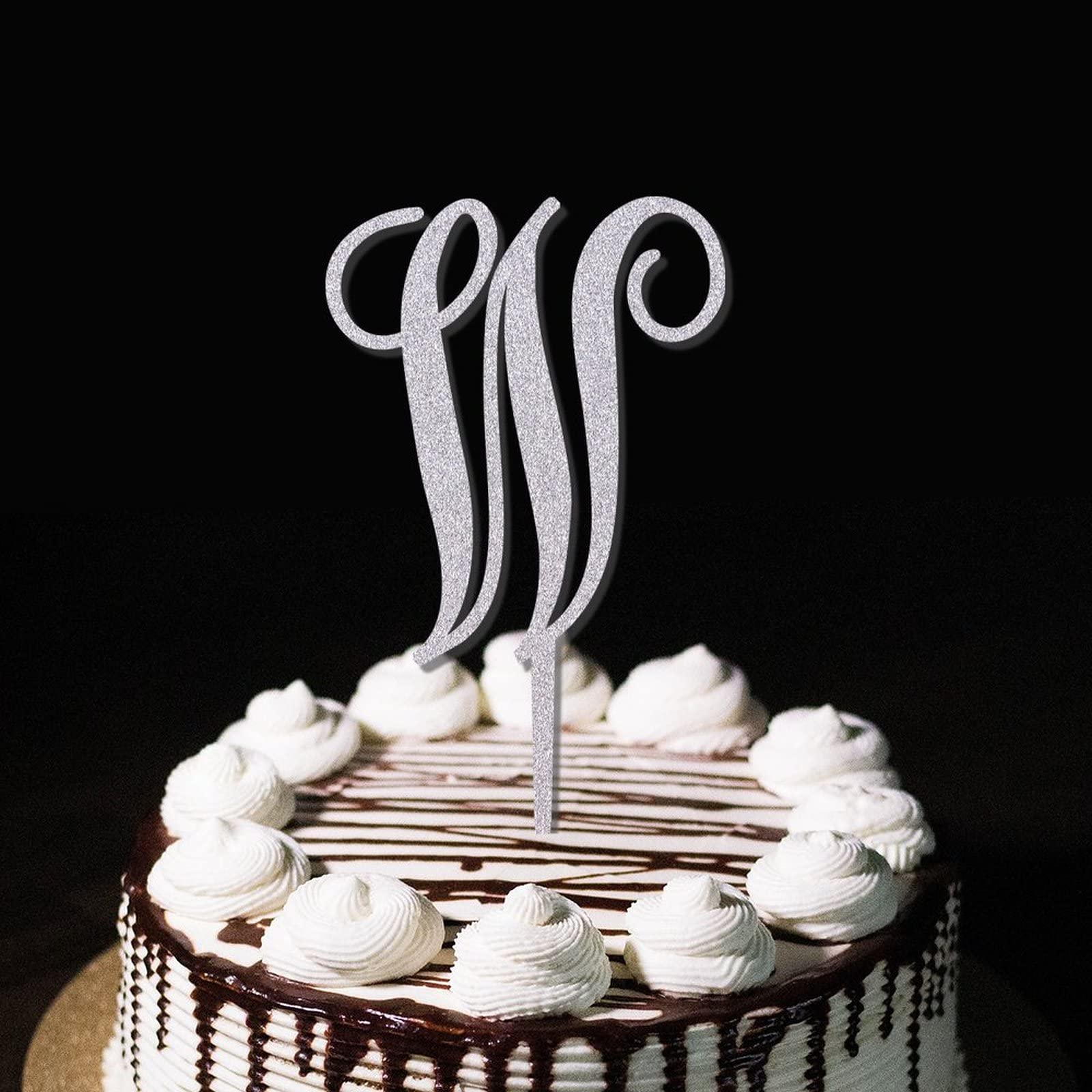 Letter Cake Toppers Initial W Personalized Any Initial For Wedding Engagement Decorations Rustic Bridal Shower Gift For Children Or Adults Glitter Silver A B C D E F G H I J L M N K O P R S T U V W