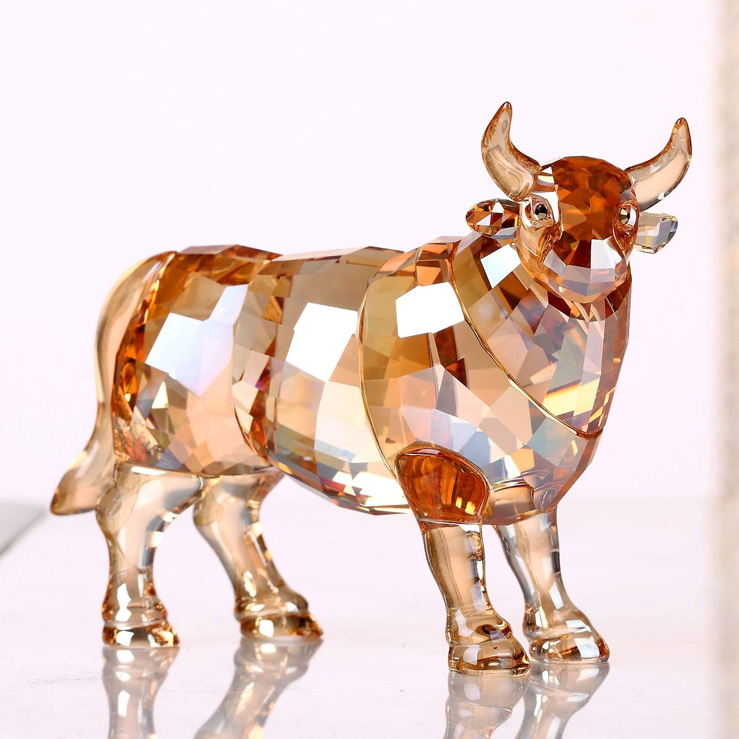 DOJOZ Crystal Bull Cow Ox Cattle New Year Gifts Home Decorations Figurines Collectibles Animal (Gold)