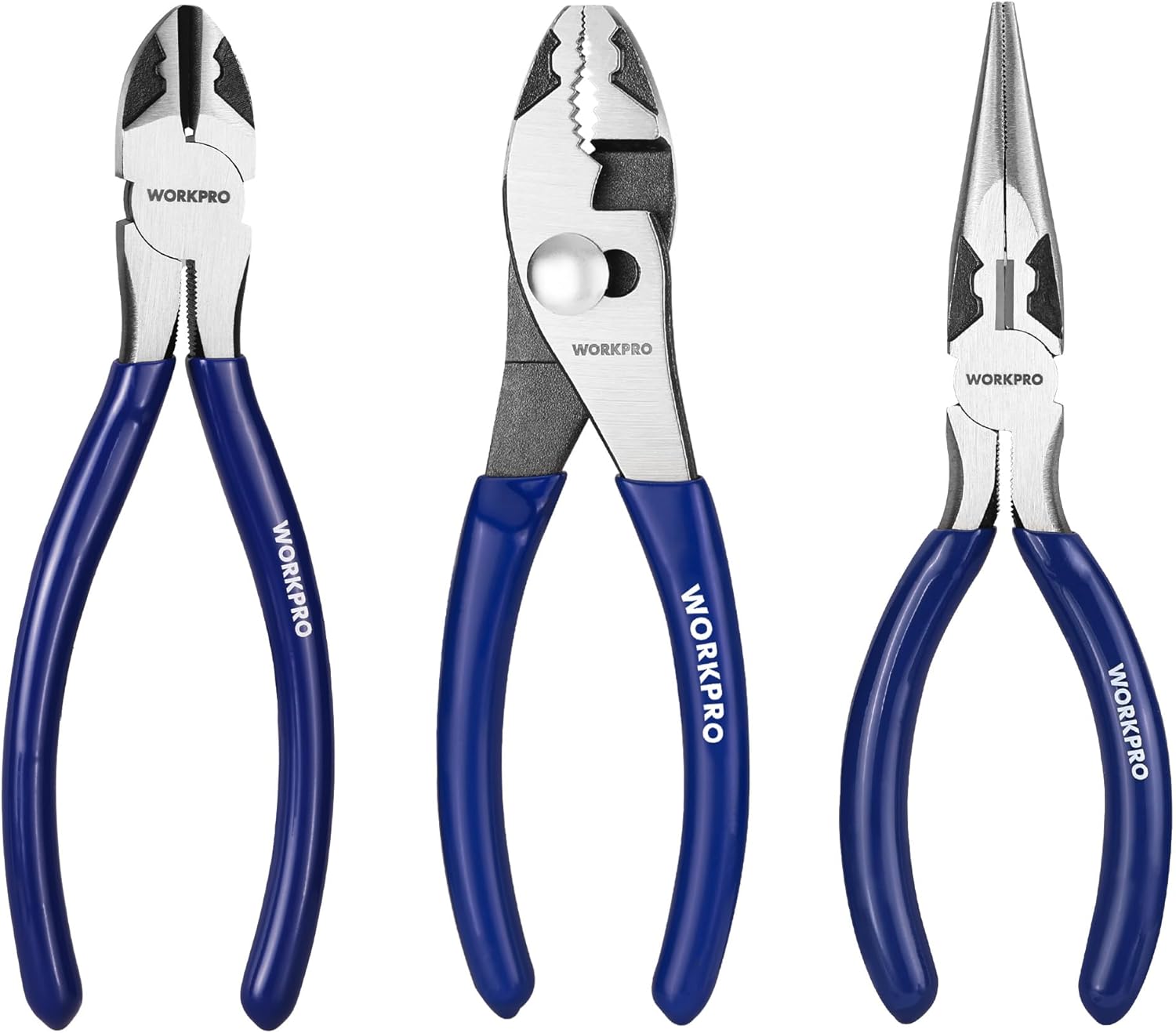 WORKPRO Pliers Set, 3-Piece Professional Pliers Tool Kit – 6" Needle Nose Plier, 6" Slip Joint Plier & 6" Diagonal Plier, Soft Grip Handles for Home DIY & Electrical Work