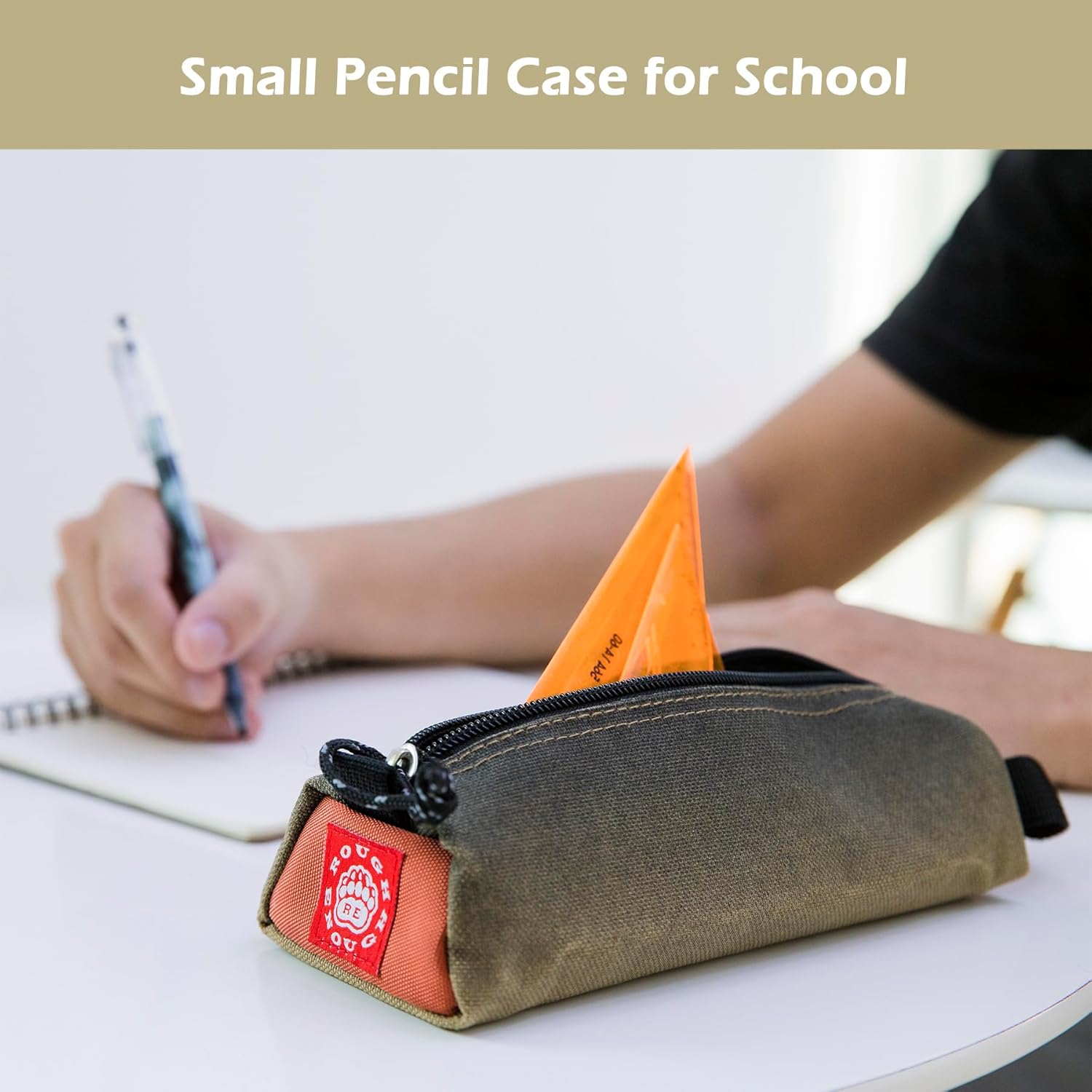 Rough Enough Small Pencil Pouch Case Bag Beige Cordura for Boys Girls Kids Adults School, Office, Art Supplies, Stationary