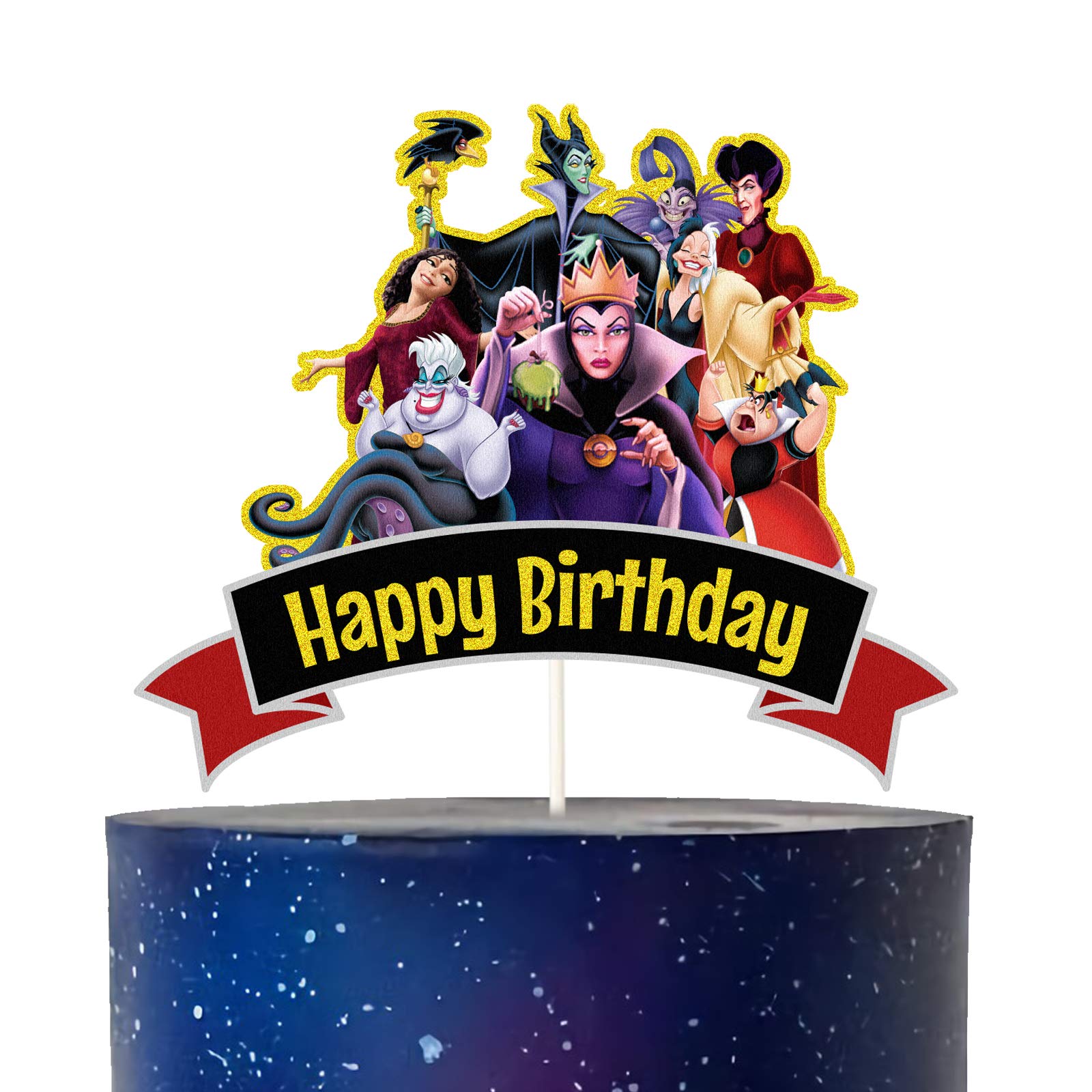 Buy LYNHEVA Glitter Disney Villains Happy Birthday Cake Topper, Disney