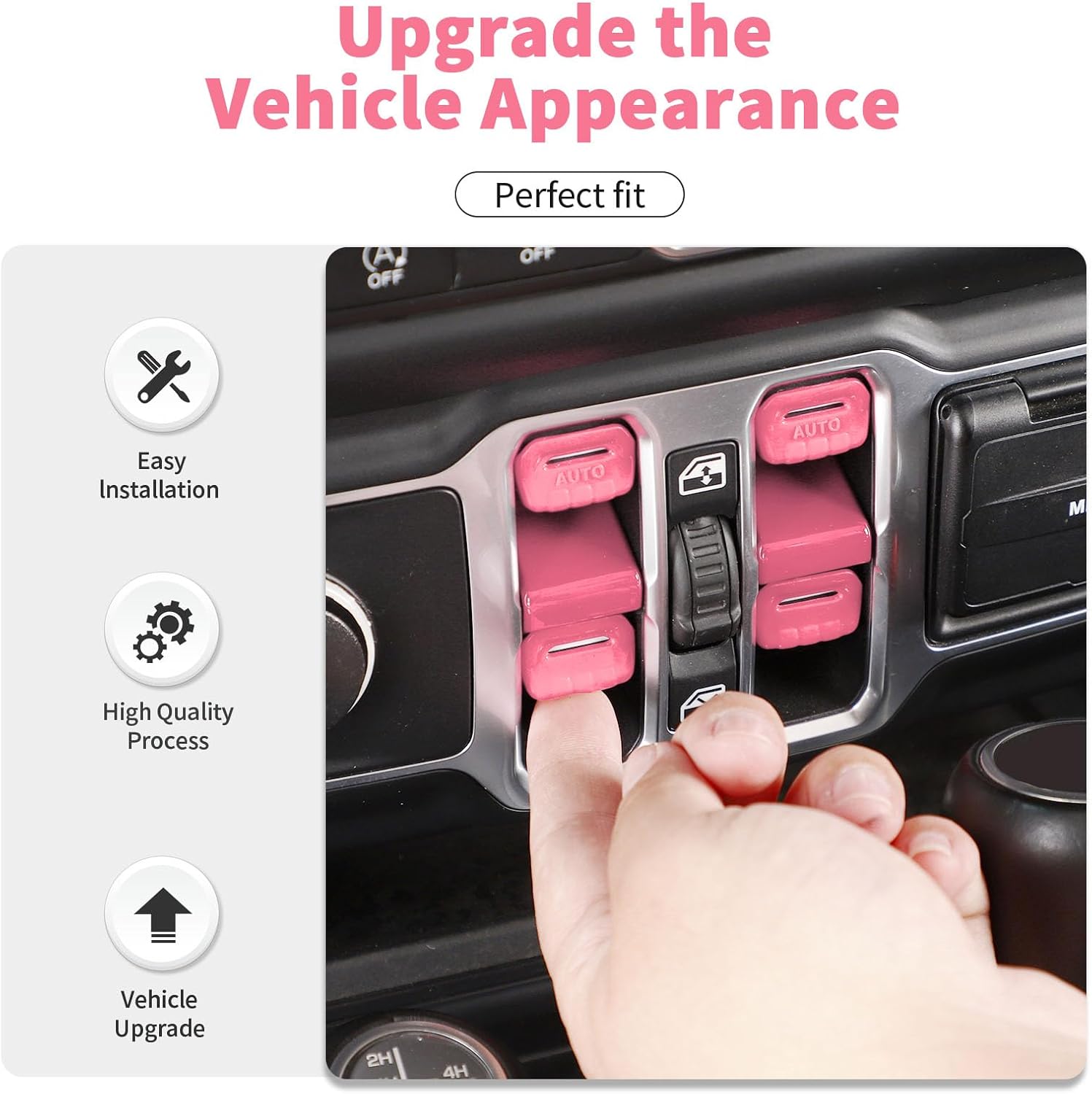 Center Console Window Switch Button Cover Trim Kit 6Pcs Fit for 2018-2025 Jeep Wrangler JL JLU & Gladiator JT(Pink)