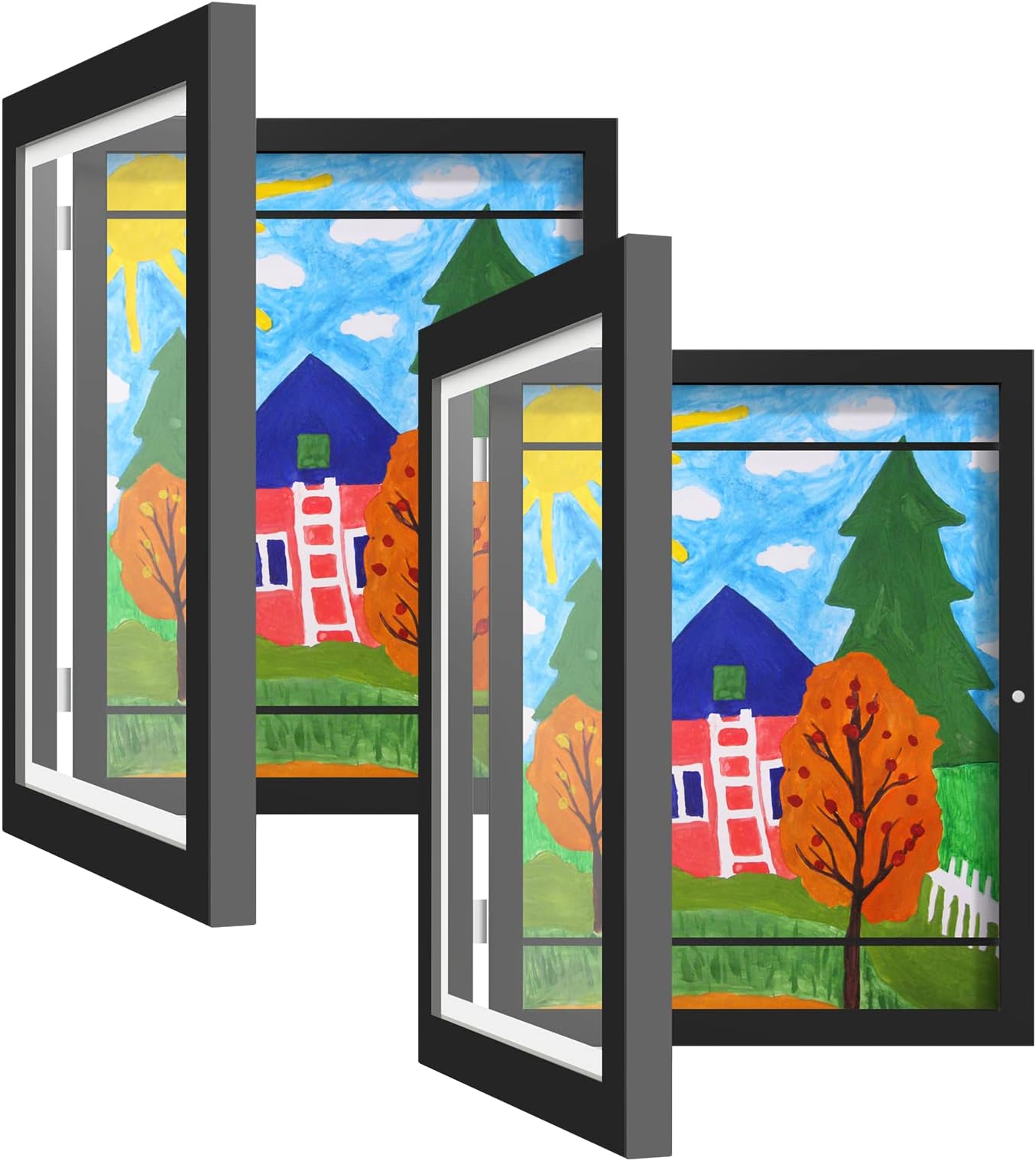 Hsypti Kids Art Frame 2 Pack, Kids Artwork Frames Changeable 8.5 x11 with Mat or 9x12 Without Mat, Front Opening Picture Stroage Display Wall Art Frames, Children art Project Kids art Frame (Black)