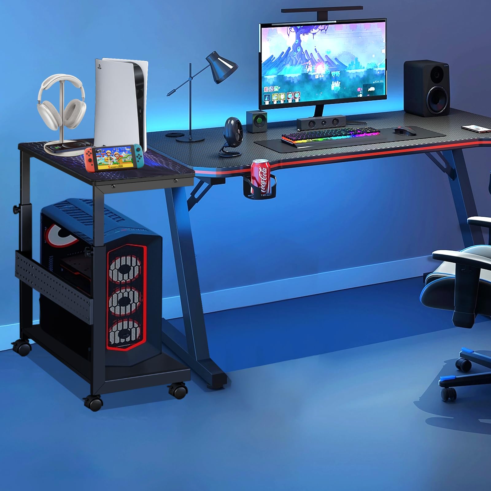 support pour processeur à 2 couches - Réglable en hauteur - Boîtier ATX - Imprimante de bureau - Avec roulettes et tapis de souris