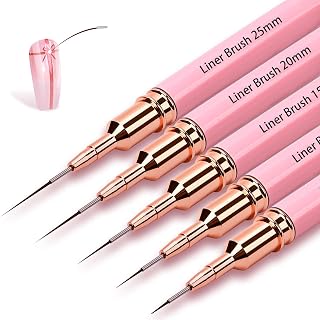 Voiluk 5Pcs Nail Art Liner Brushes Set - Thin Striping Brushes for Gel Polish, Sizes 5/9/13/20/25mm, Fine Lines & Details