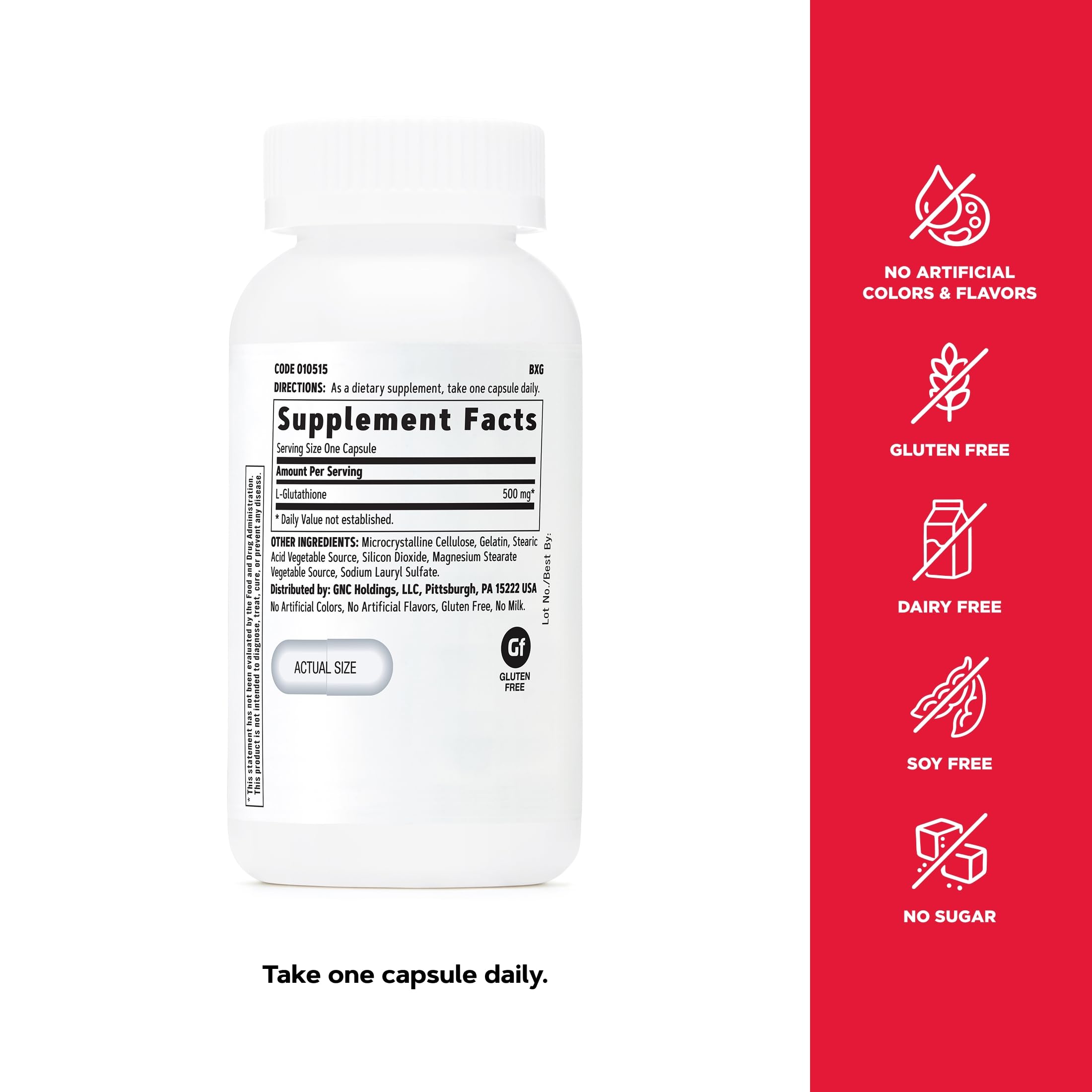 GNC Glutathione 500mg, Antioxidant, Supports Immune Health, 60 Capsules
