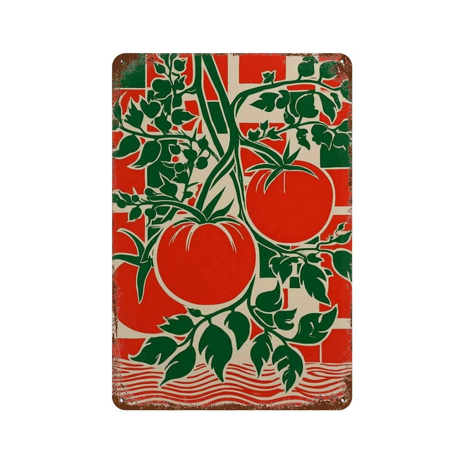 xiaoxiaoshen Bold Tomato Vine Retro Bauhaus Kitchen Red Green Maximalist Food Wall Decor Art Metal Tin Poster Modern Home Decor Art Home Bar Shop Decorations Vintage Sign 30x20cm