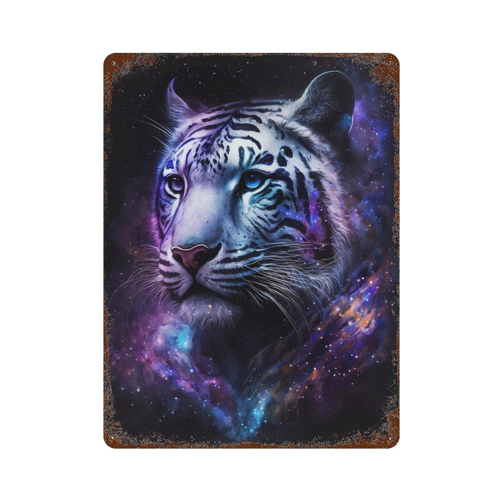 Garage Style Cosmic Tiger Portrait-9 Rust Effect Tin Sign 15.7"x11.8", Shabby Chic Decor for Bar And Workshop