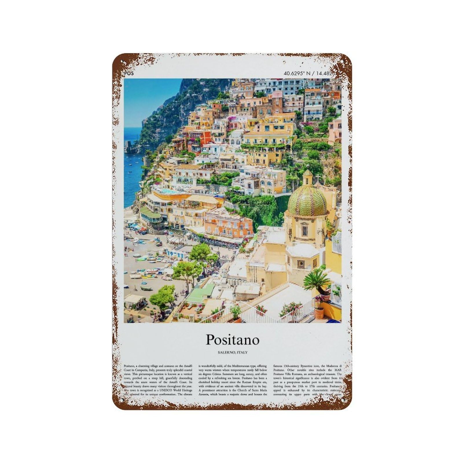 xiaoxiaoshen Positano Salerno, Italy City Scenery Wall Decor Art Metal Tin Poster Modern Home Decor Art Home Bar Shop Decorations Vintage Sign 30x20cm