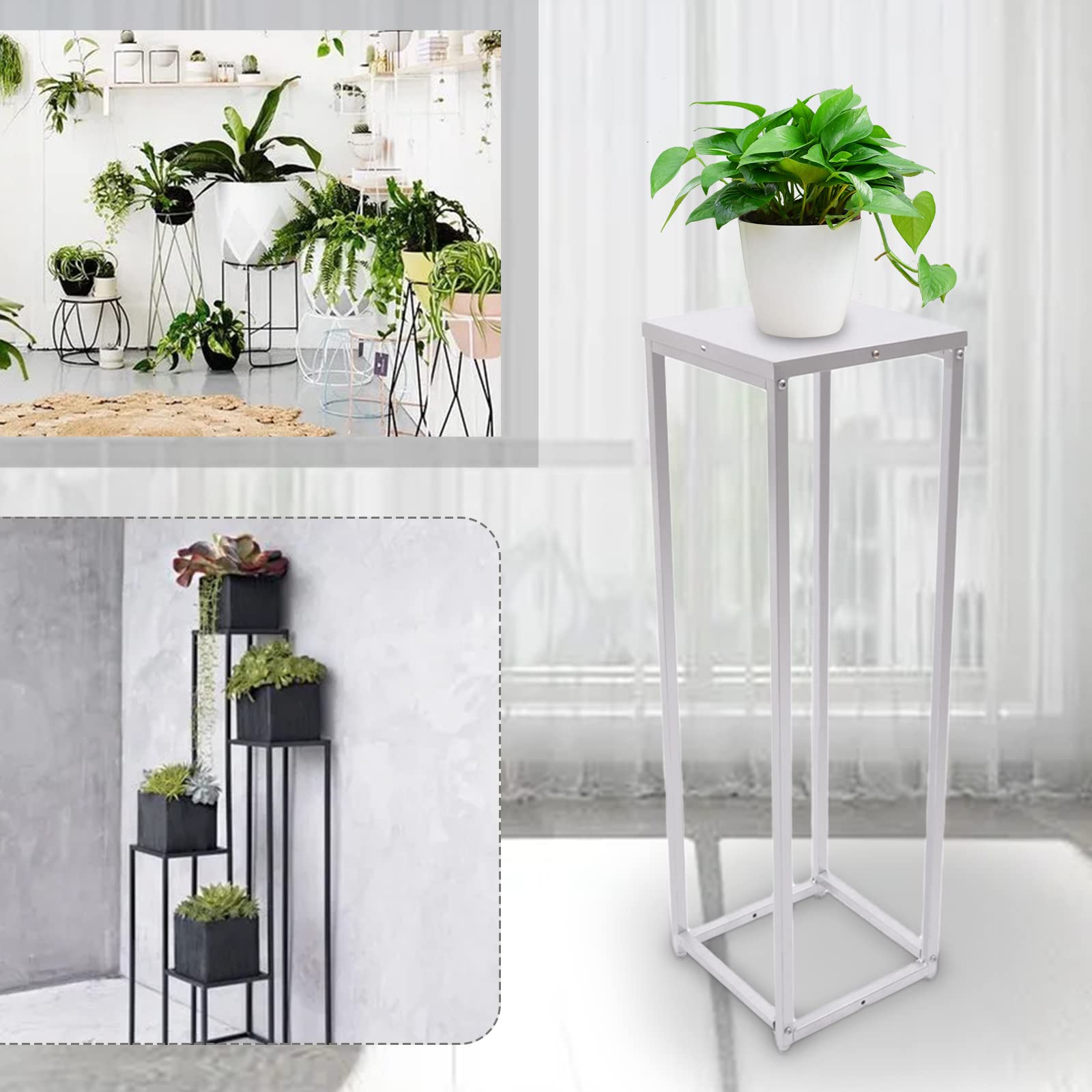 Set Di 4 Sostegni Per Fiori In Metallo – Espositori A Colonna Geometrici Bianchi Per Matrimonio E Decorazione