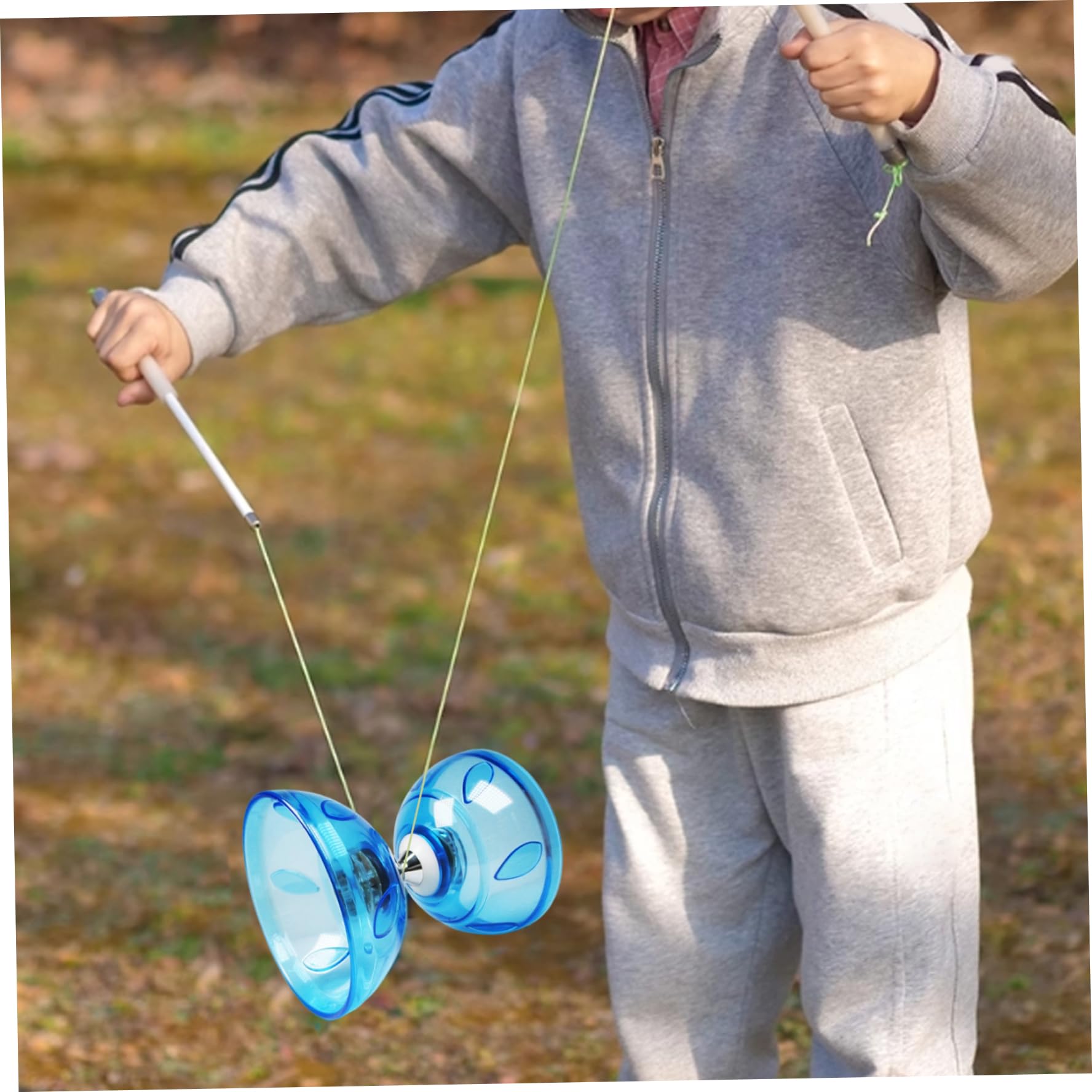 Juego de Yoyo Diabolo de Triple rodamiento Azul Yoyo Chino con Bolsa de Red de Hilo de Palo para niños y Adultos